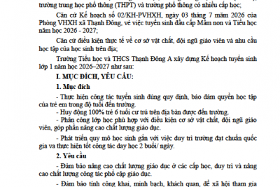 Kế hoạch tuyển sinh lớp 1 năm học 2026-2027